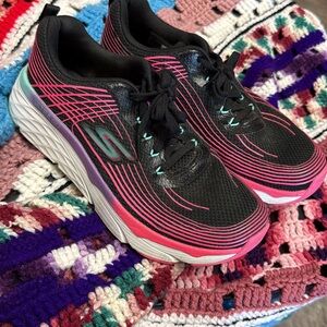 Skechers Women's Black Athletic Sneakers with Pink & Mint Accents